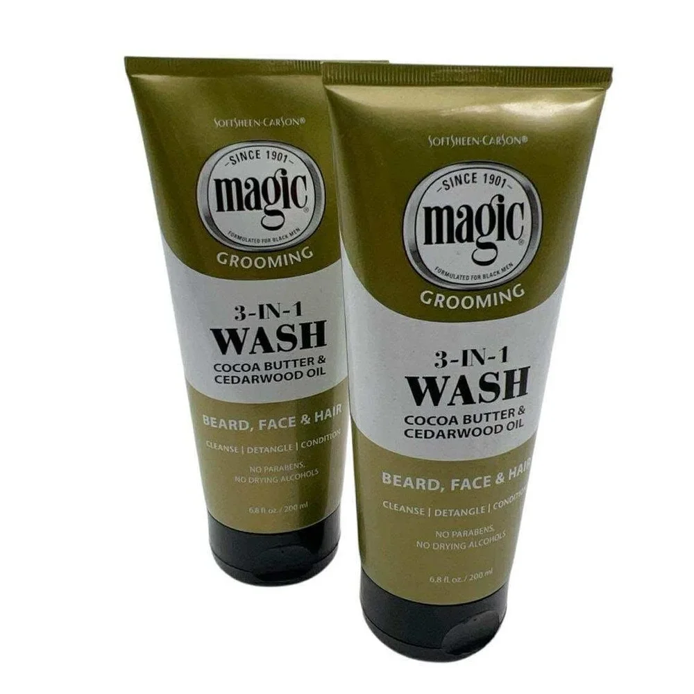 Magic Grooming 3-n-1 Wash Beard Face Hair Cocoa Butter Cedarwood Oil 6.8oz 2Pack